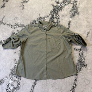 Foxcroft NYC Shirt Womens Size 24W Green Heritage Ruched Non Iron Short Sleeve